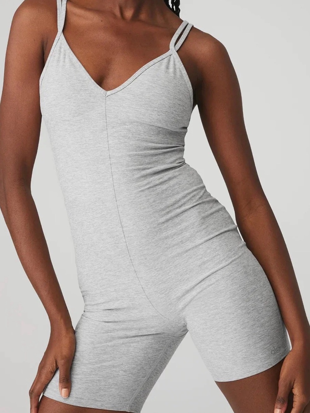 ALO Yoga Light Grey V-Neck Fitted Romper